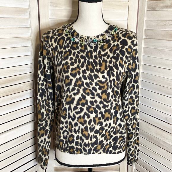 Essential Antwerp Wool Cashmere Leopard Beaded Neckline Sweater S - Picture 7 of 12